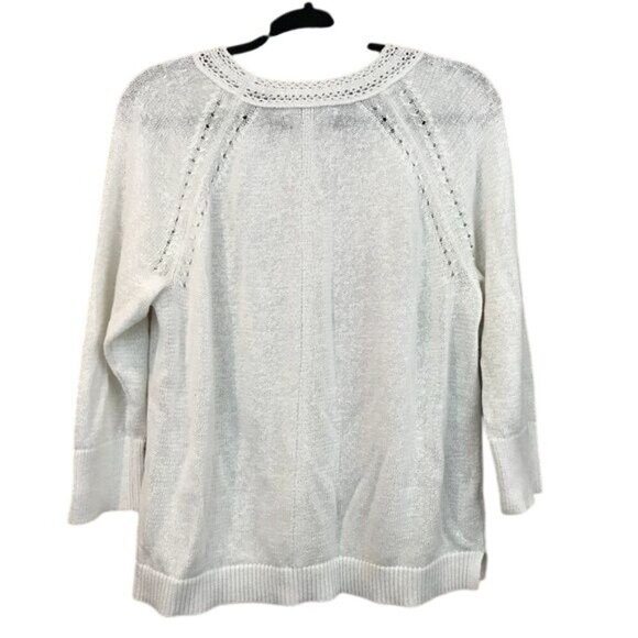 Ann Taylor Loft White Open Knit Sweater XL Pullover Lightweight 3/4 Sleeve - Picture 2 of 8